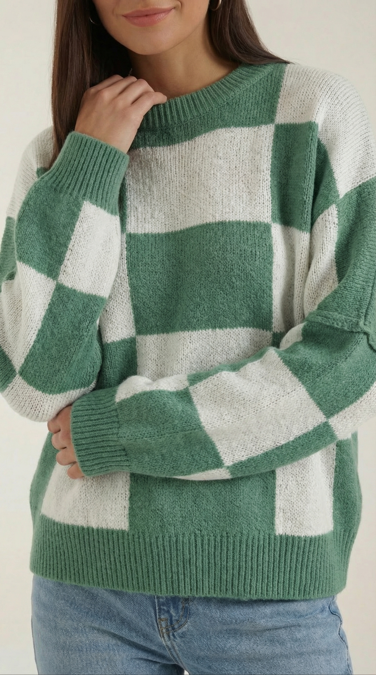 Pullover mit Schachbrettmuster im Oversize-Schnitt für Damen
