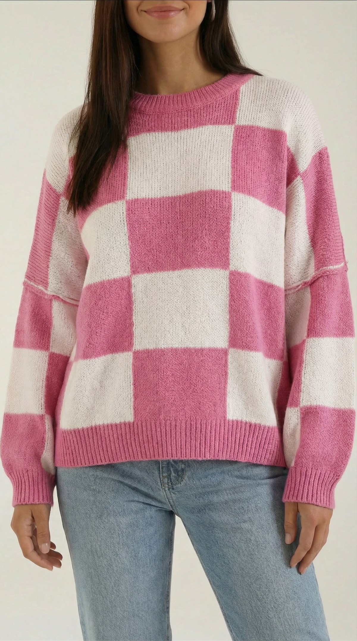 Pullover mit Schachbrettmuster im Oversize-Schnitt für Damen