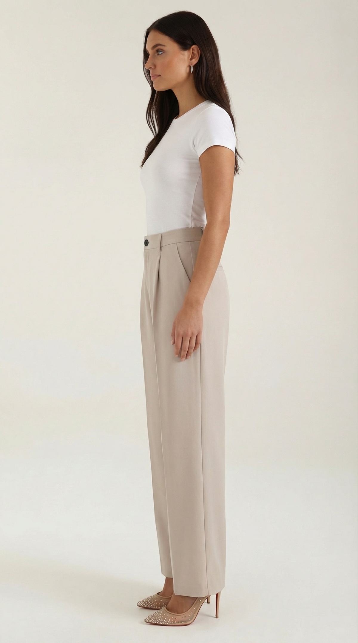 Stoffhose mit Bundfalten, hohem Bund und weitem Bein für Damen