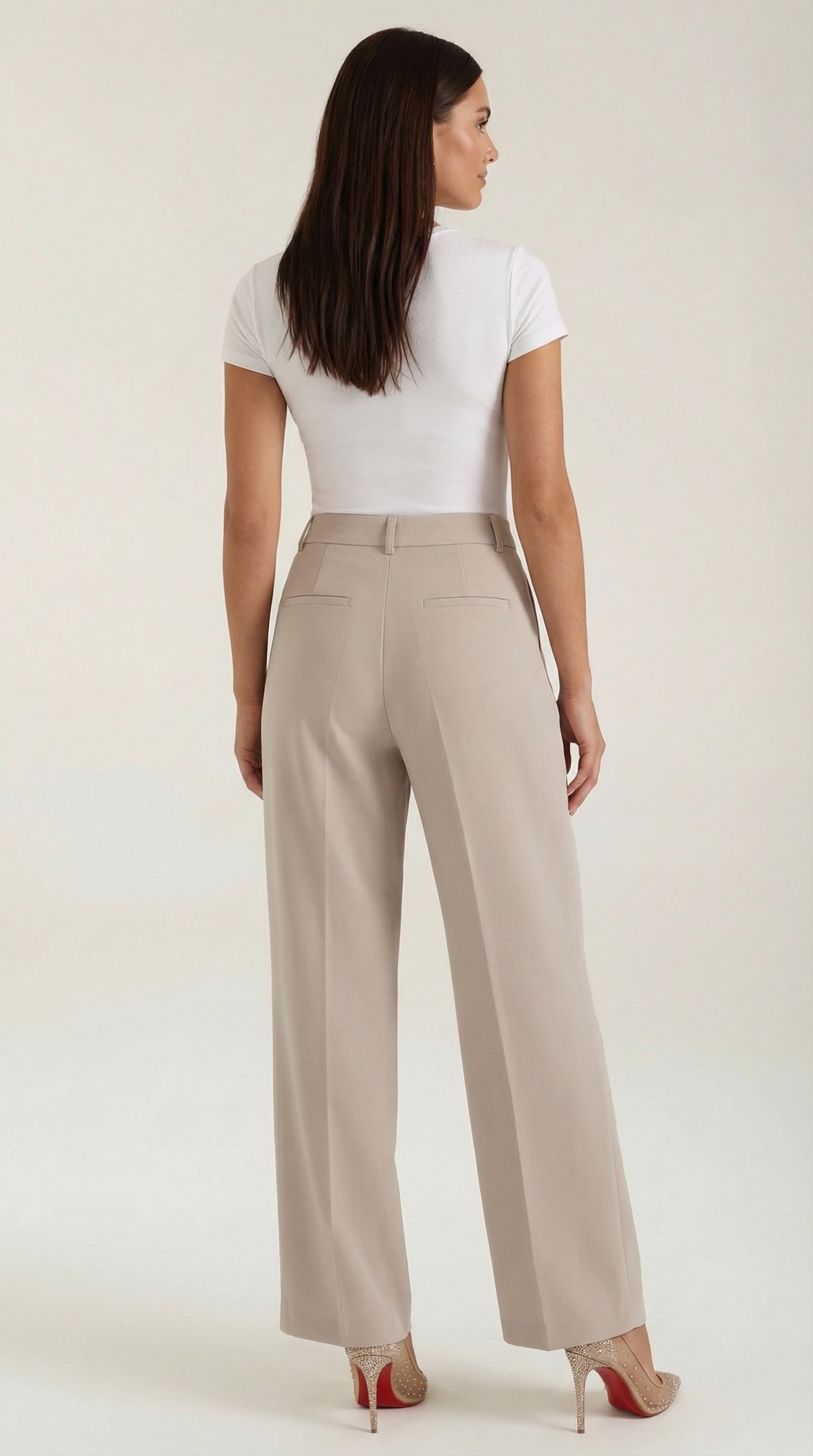 Stoffhose mit Bundfalten, hohem Bund und weitem Bein für Damen