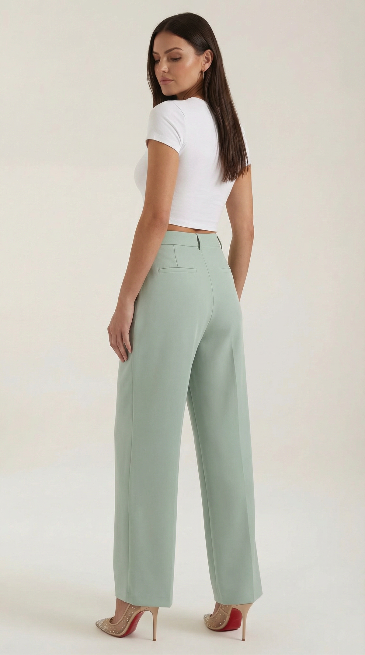 Stoffhose mit Bundfalten, hohem Bund und weitem Bein für Damen