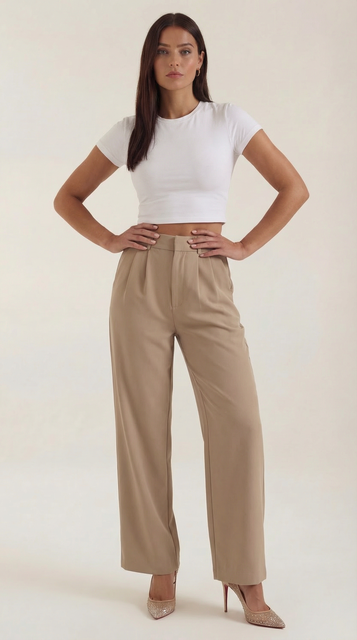 Stoffhose mit Bundfalten, hohem Bund und weitem Bein für Damen