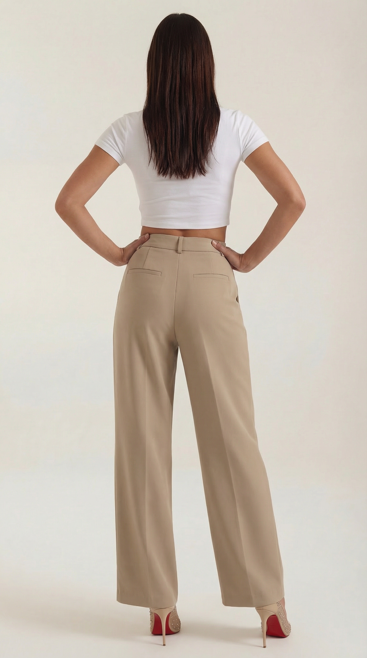 Stoffhose mit Bundfalten, hohem Bund und weitem Bein für Damen
