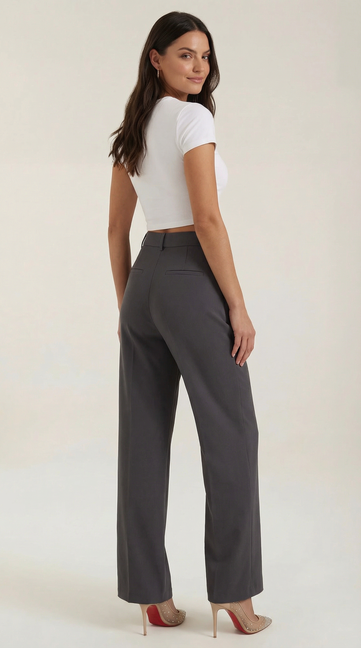 Stoffhose mit Bundfalten, hohem Bund und weitem Bein für Damen