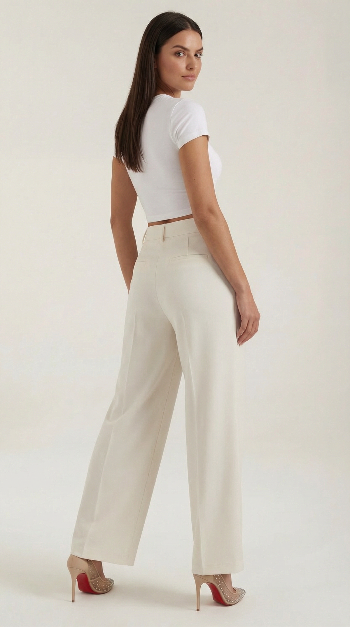 Stoffhose mit Bundfalten, hohem Bund und weitem Bein für Damen