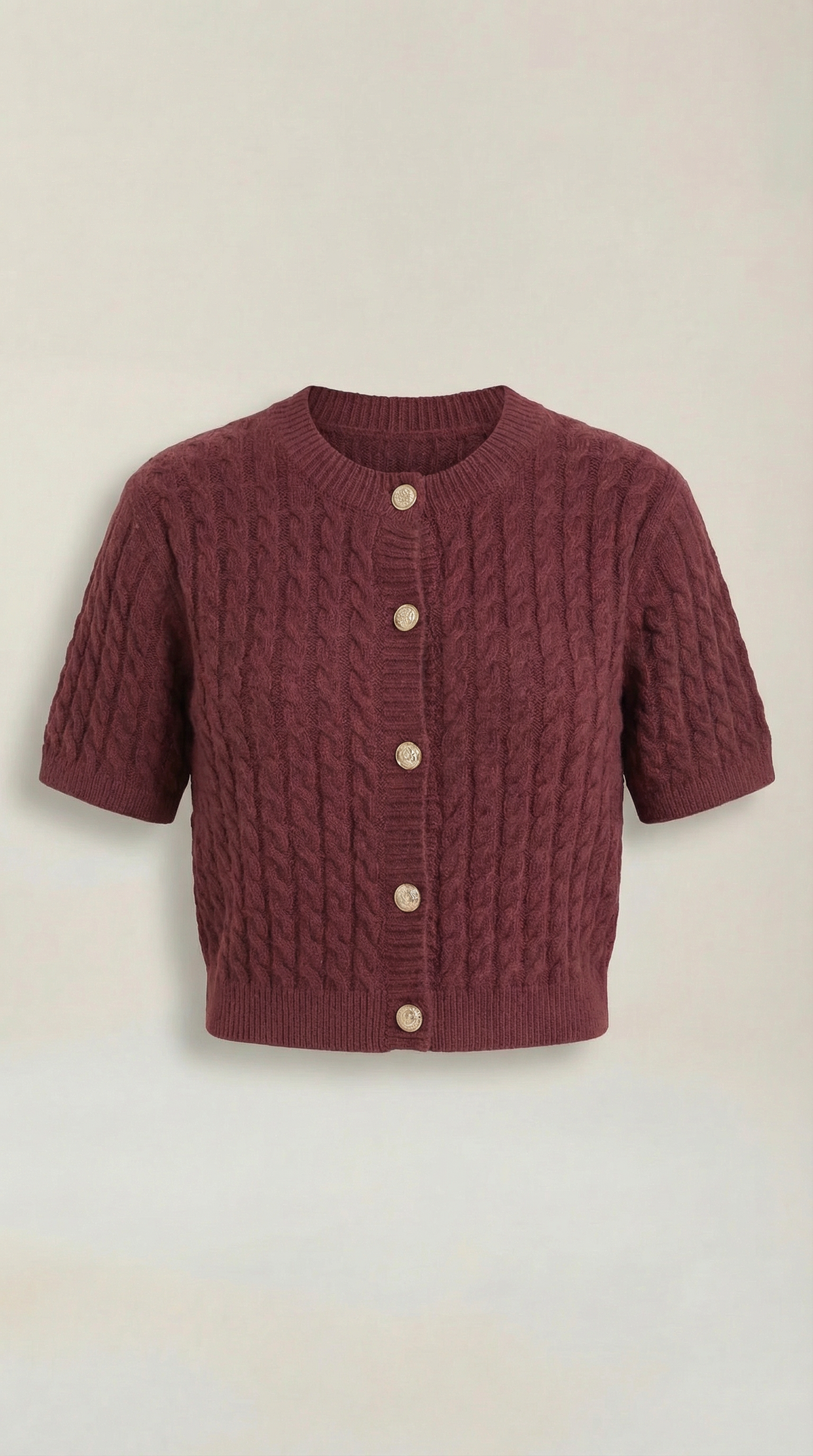 Strickjacke mit Zopfmuster, Kurzarm und Knopfleiste für Damen