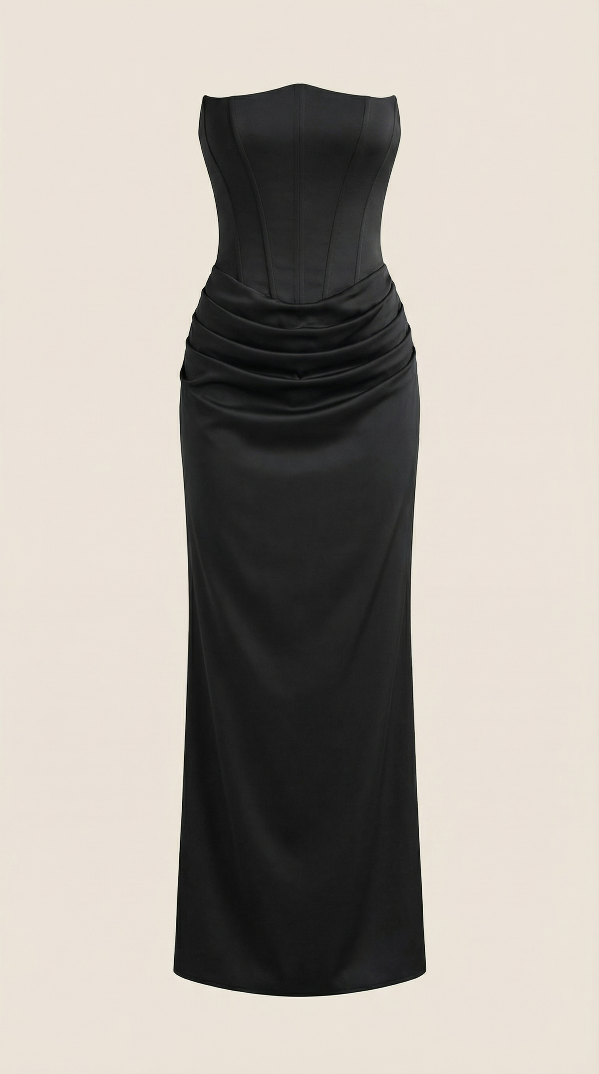 Langes Kleid trägerlos mit Korsagenoberteil und Raffung für Damen