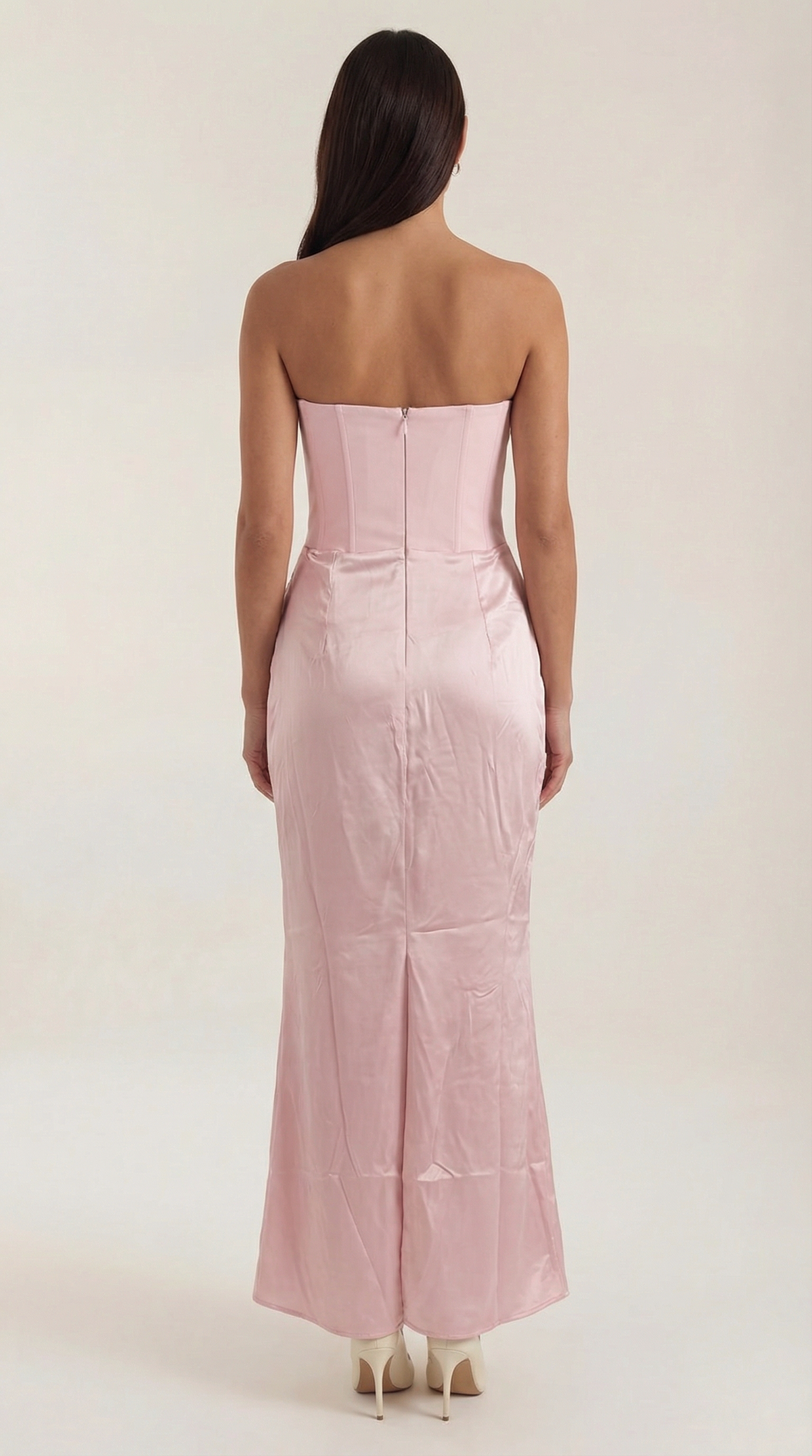 Langes Kleid trägerlos mit Korsagenoberteil und Raffung für Damen