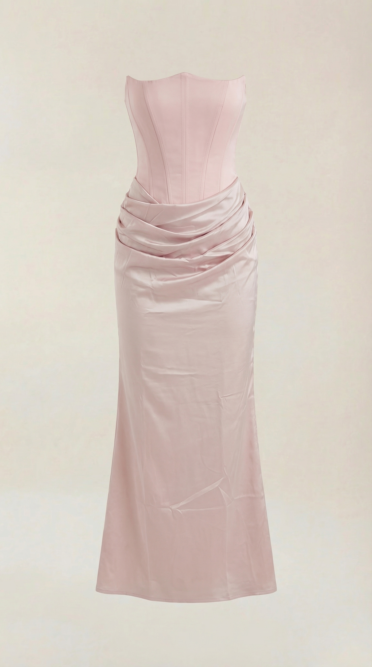 Langes Kleid trägerlos mit Korsagenoberteil und Raffung für Damen