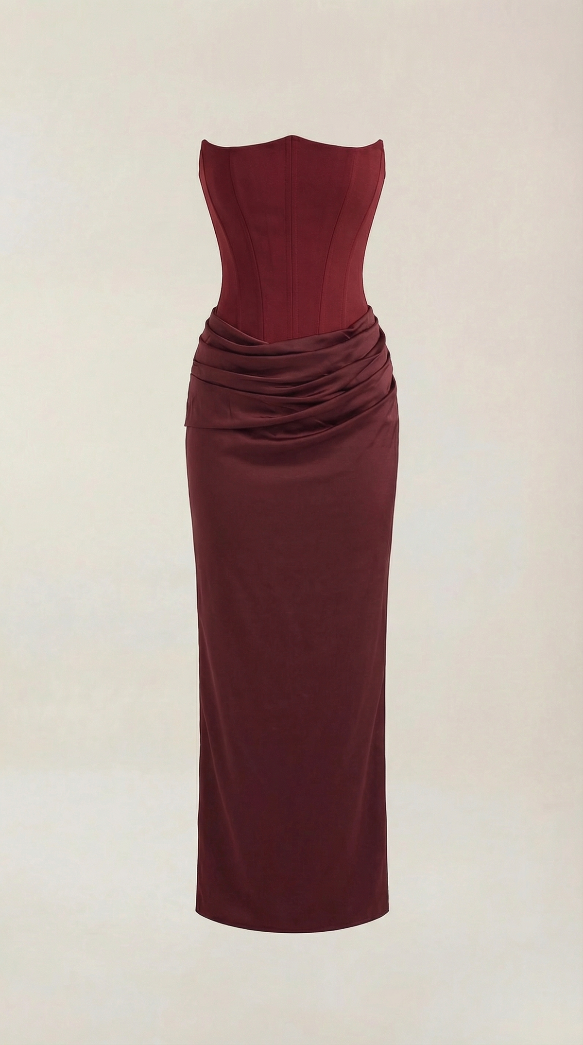 Langes Kleid trägerlos mit Korsagenoberteil und Raffung für Damen