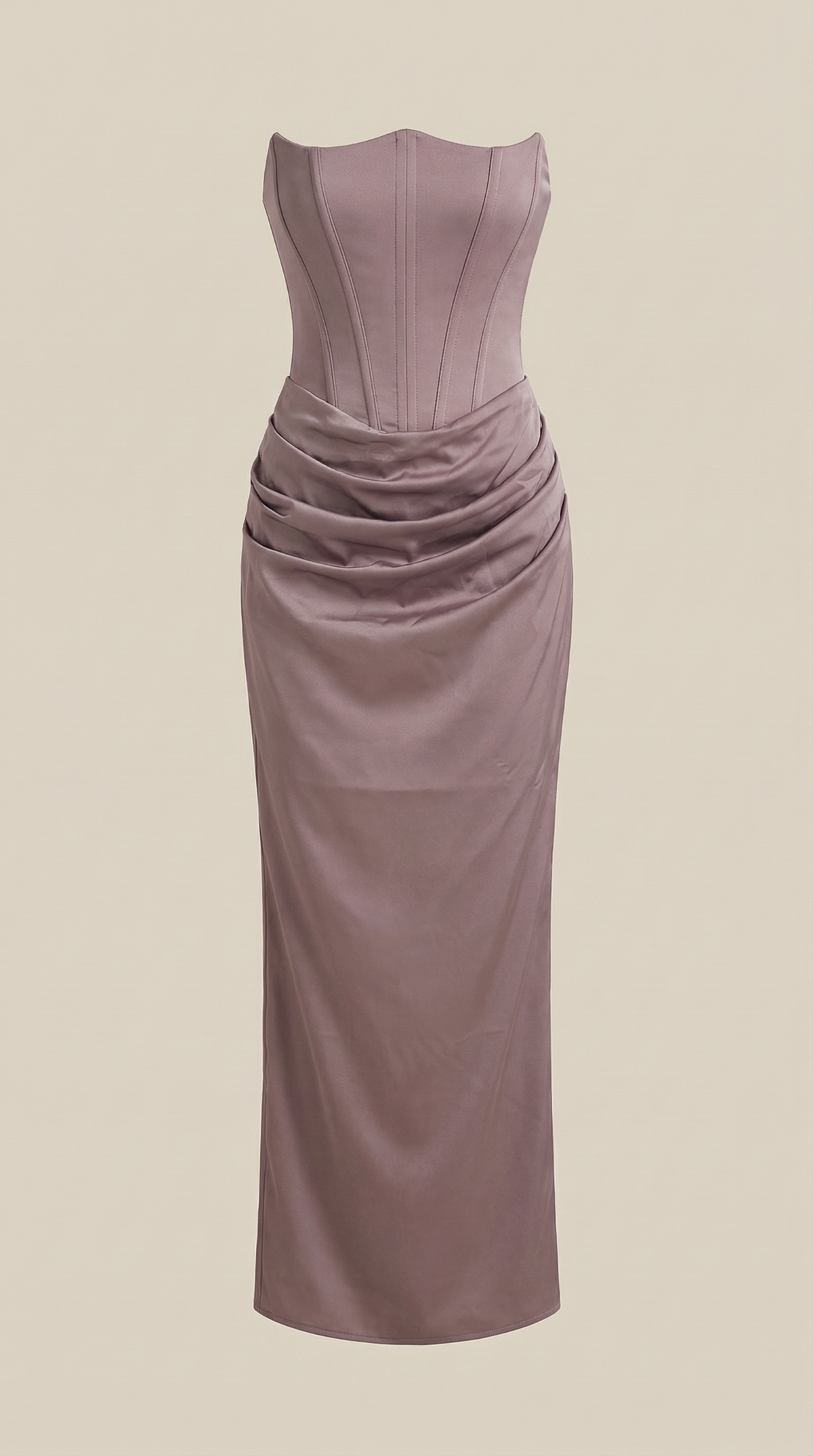 Langes Kleid trägerlos mit Korsagenoberteil und Raffung für Damen