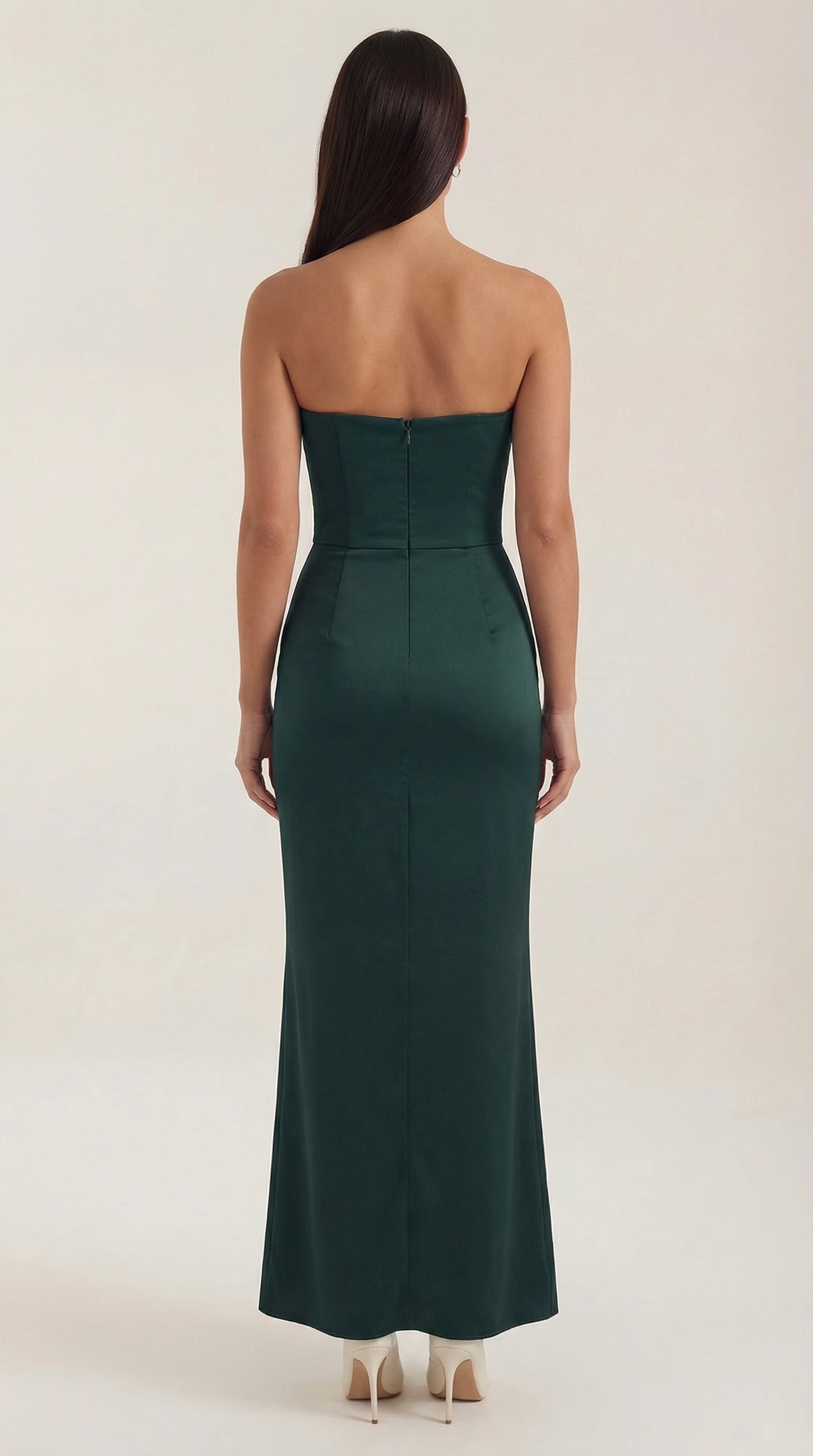 Langes Kleid trägerlos mit Korsagenoberteil und Raffung für Damen