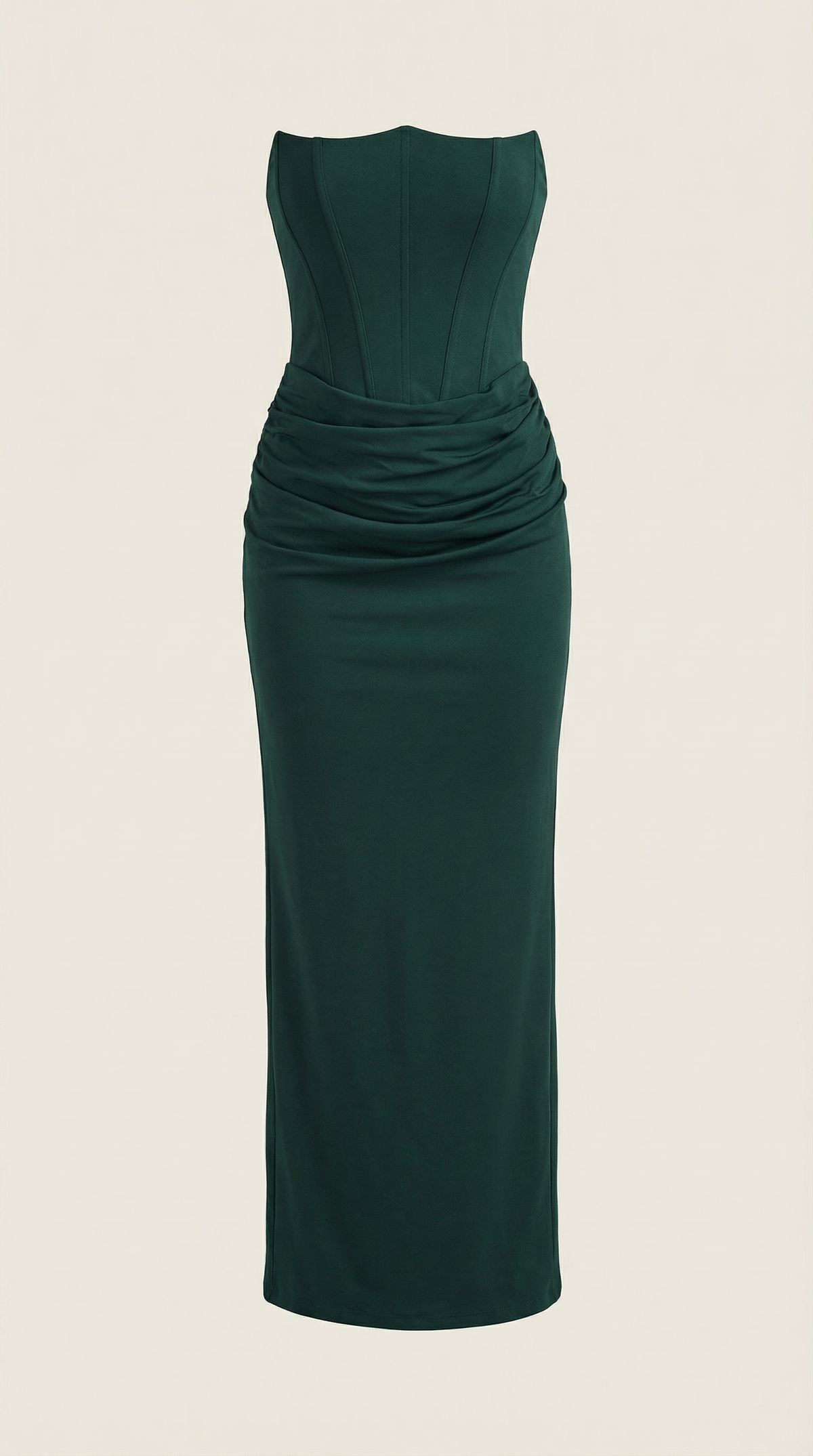 Langes Kleid trägerlos mit Korsagenoberteil und Raffung für Damen