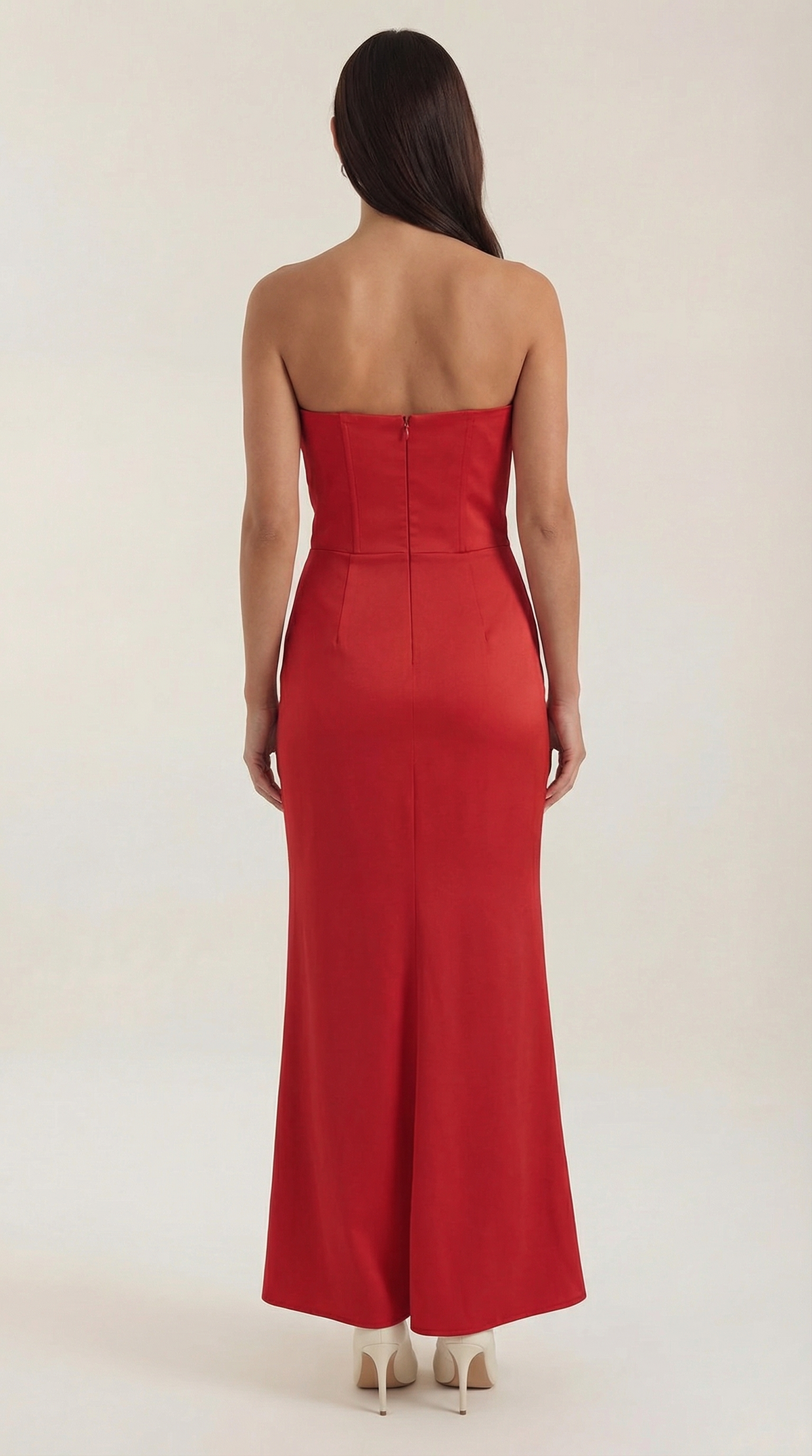 Langes Kleid trägerlos mit Korsagenoberteil und Raffung für Damen