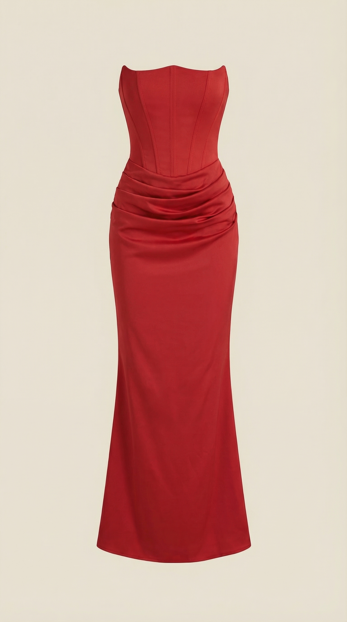 Langes Kleid trägerlos mit Korsagenoberteil und Raffung für Damen