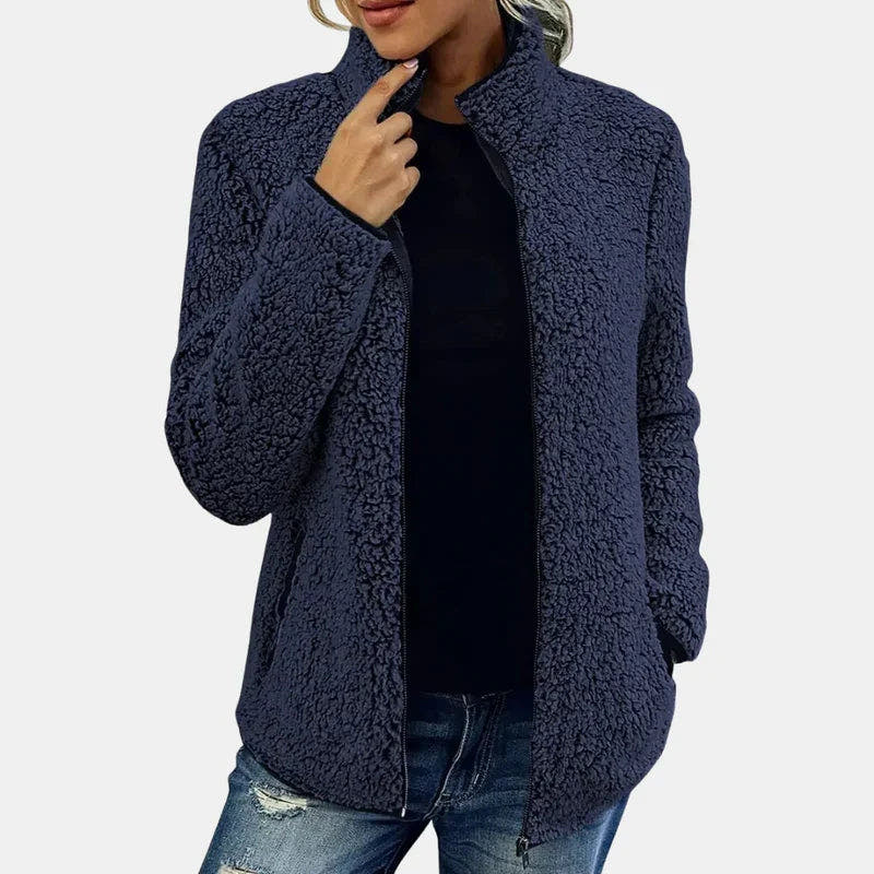 Fleecejacke Damen aus Teddyfleece mit Stehkragen, reguläre Passform