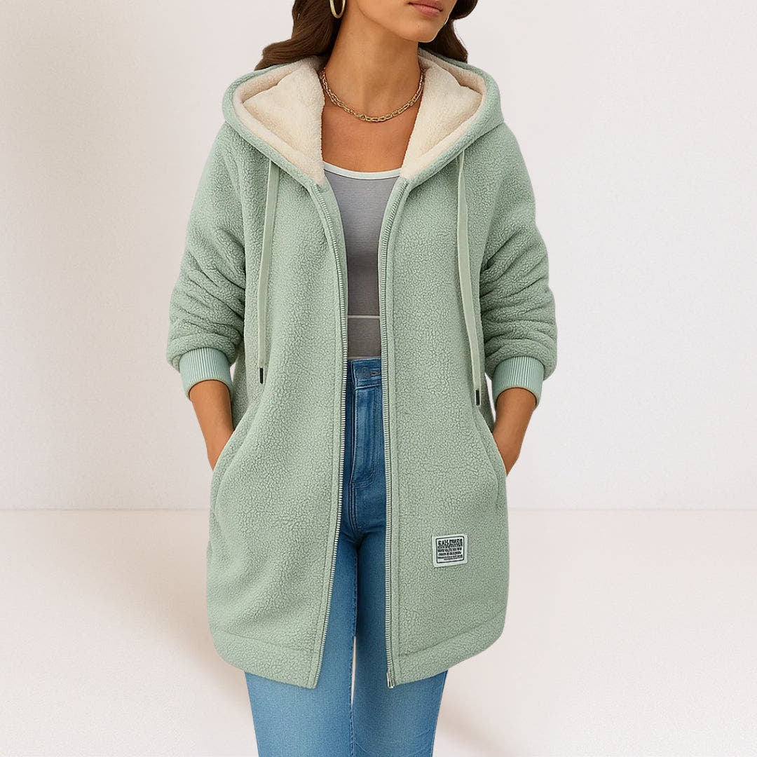 Fleecejacke Damen wärmend, locker geschnitten mit Kapuze