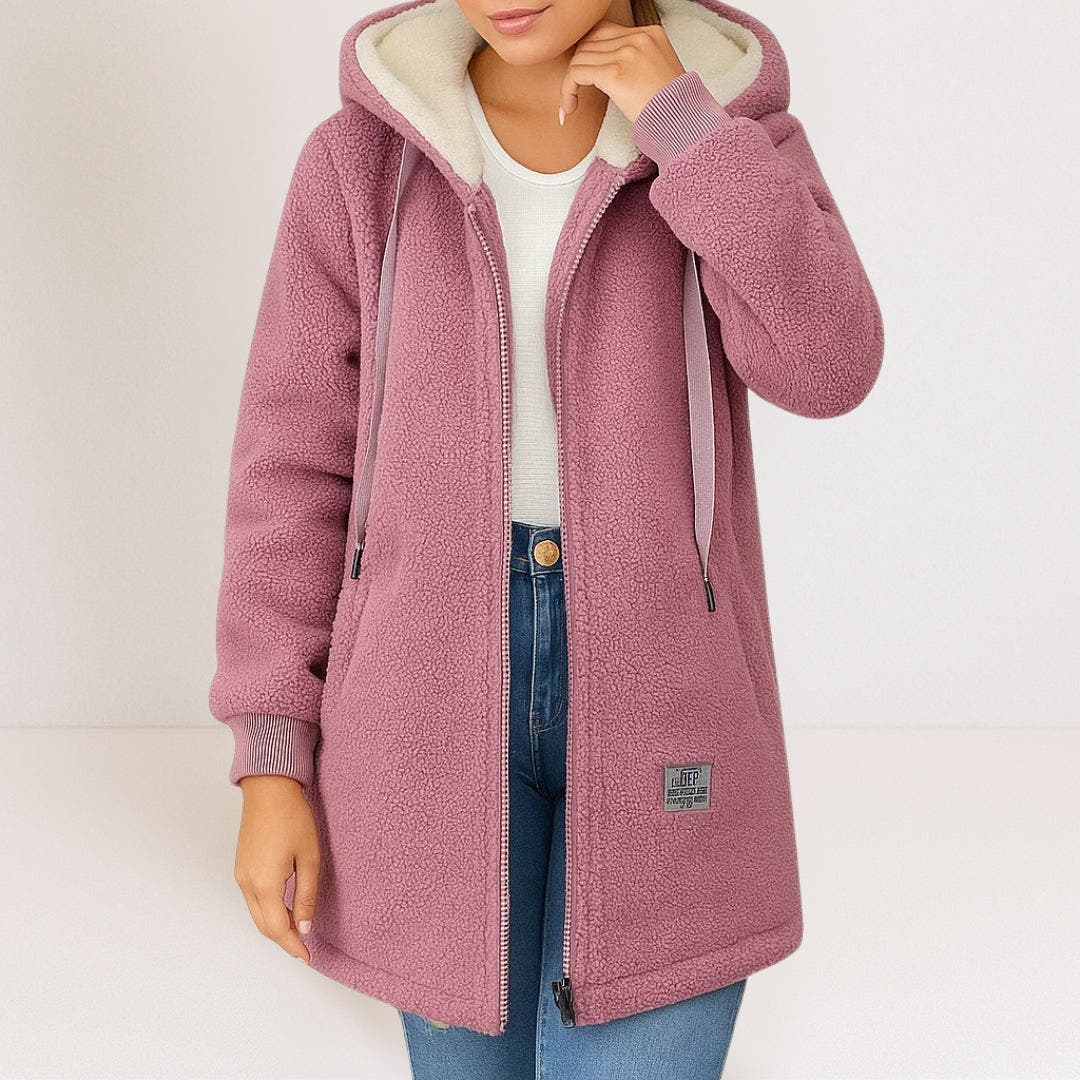 Fleecejacke Damen wärmend, locker geschnitten mit Kapuze