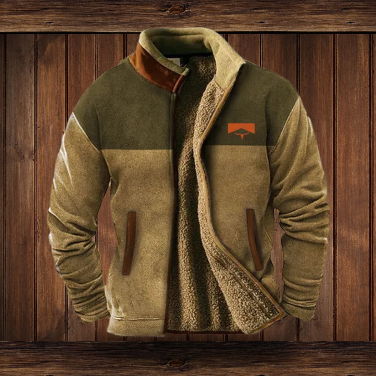 Fleecejacke Herren mit Sherpa-Futter, locker und warm, Azteken-Muster