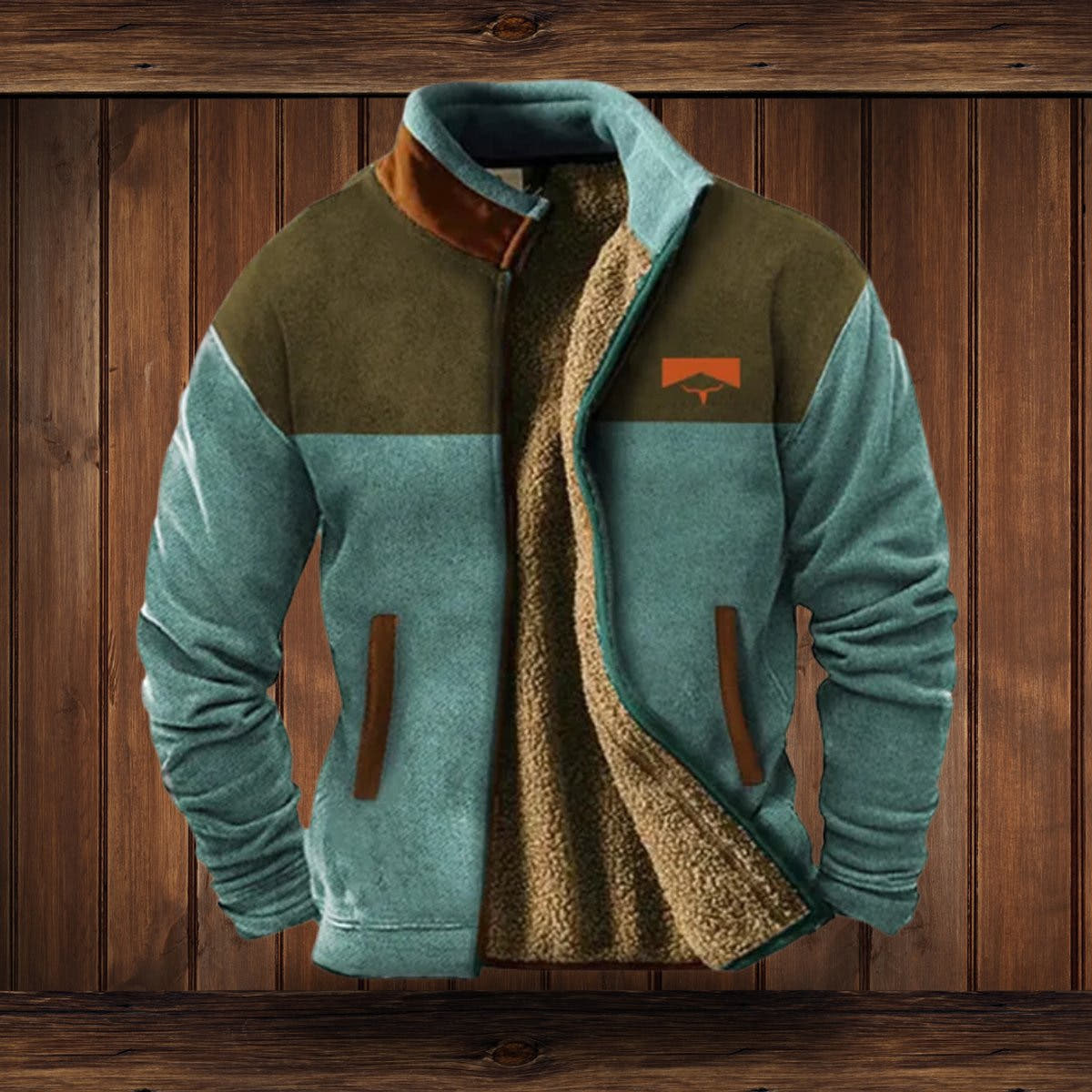 Fleecejacke Herren mit Sherpa-Futter, locker und warm, Azteken-Muster
