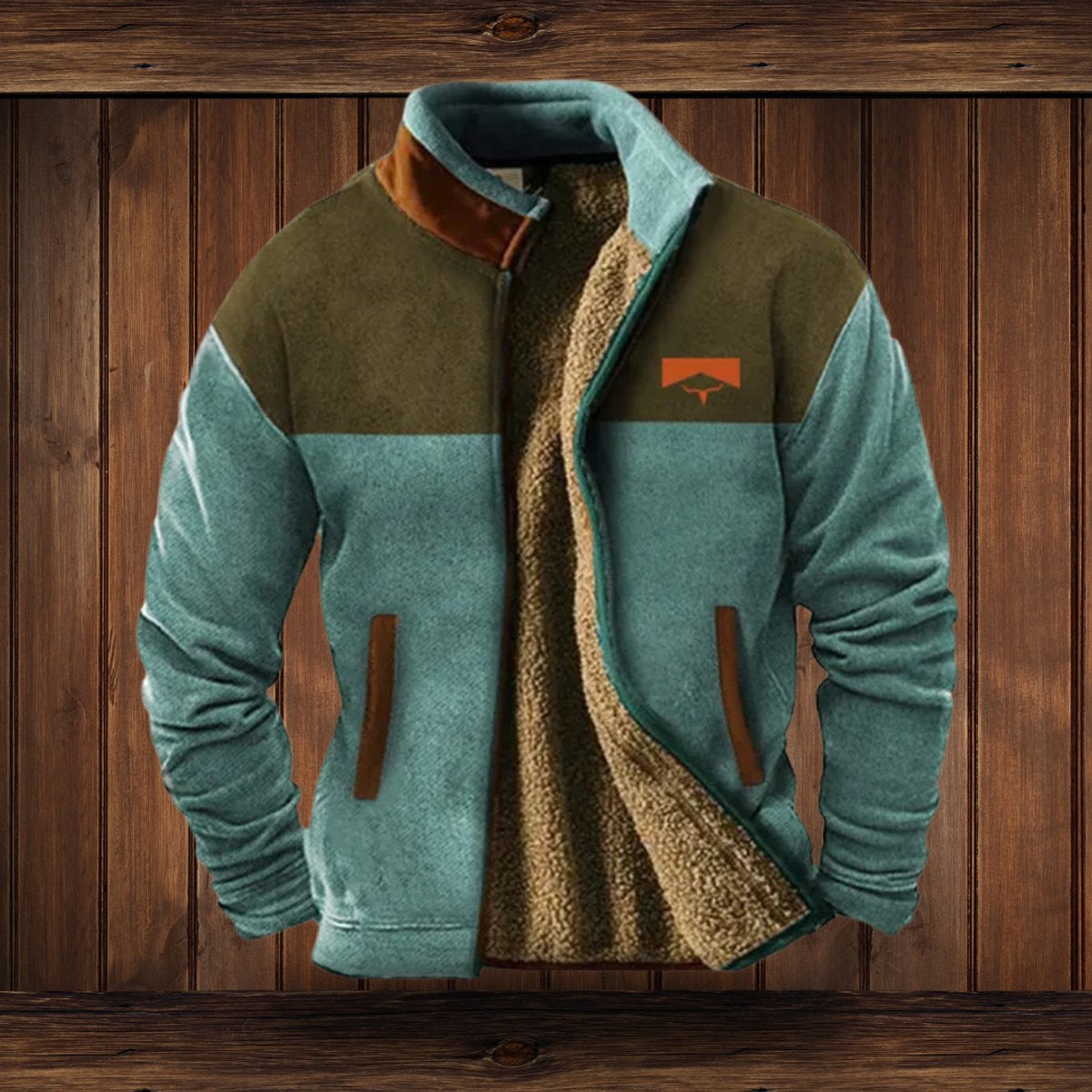 Fleecejacke Herren mit Sherpa-Futter, locker und warm, Azteken-Muster