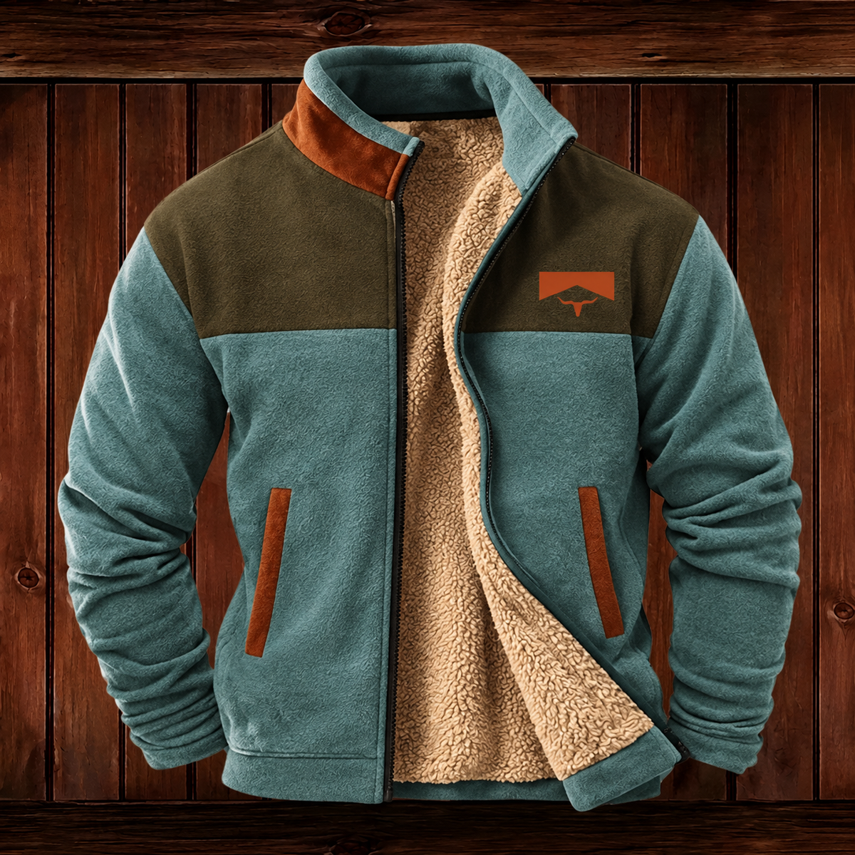 Fleecejacke Herren wärmend, hüftlang mit Stehkragen