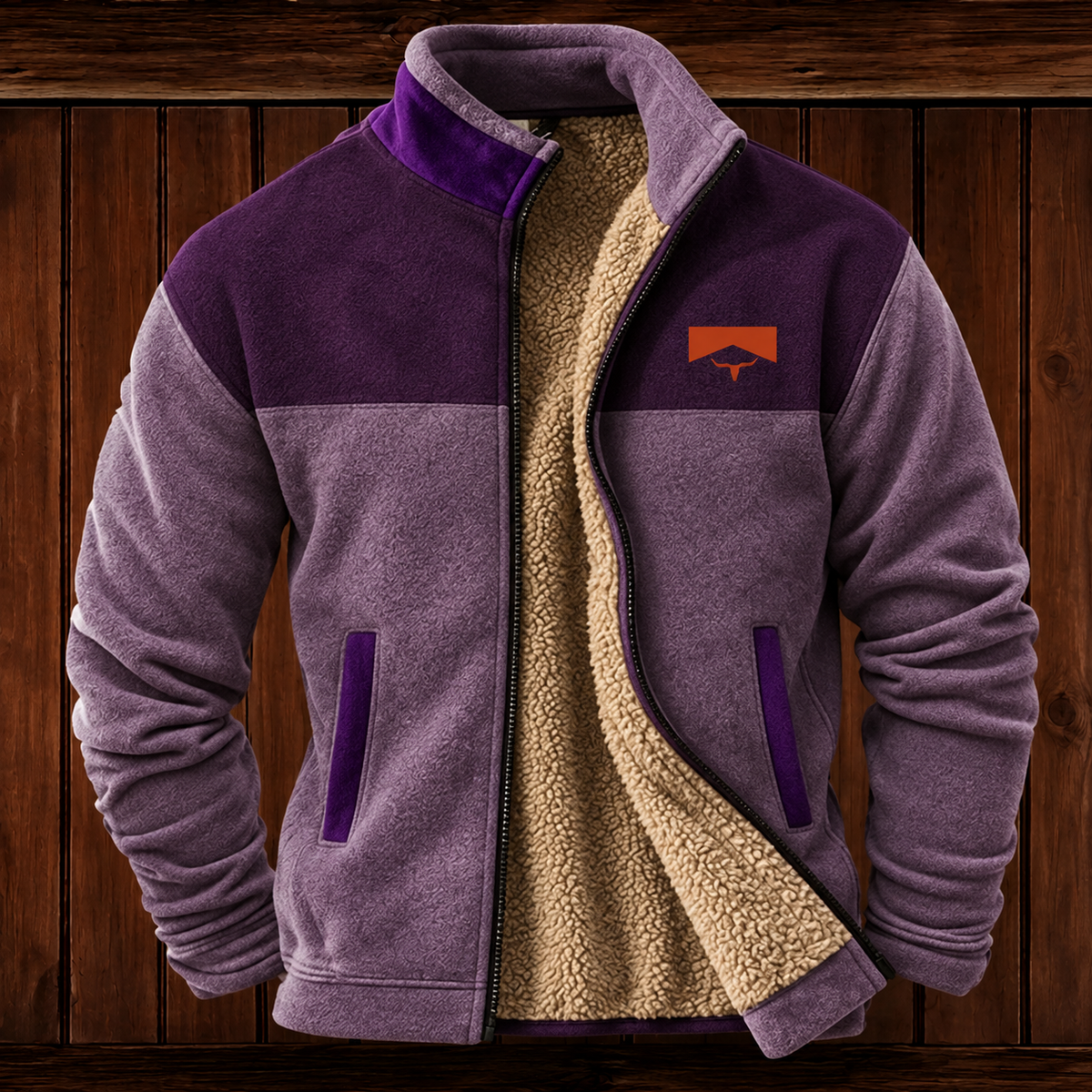 Fleecejacke Herren wärmend, hüftlang mit Stehkragen