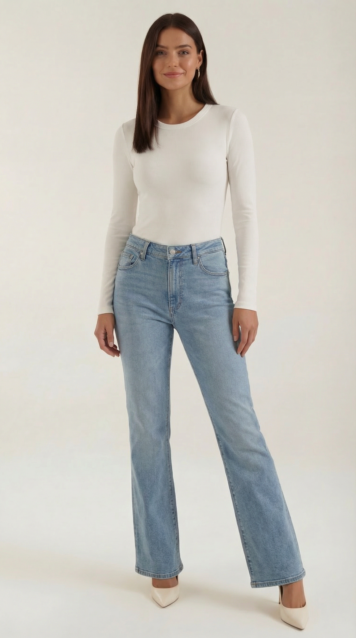 Langarmshirt mit Rundhalsausschnitt in Rippstruktur für Damen - Weiss