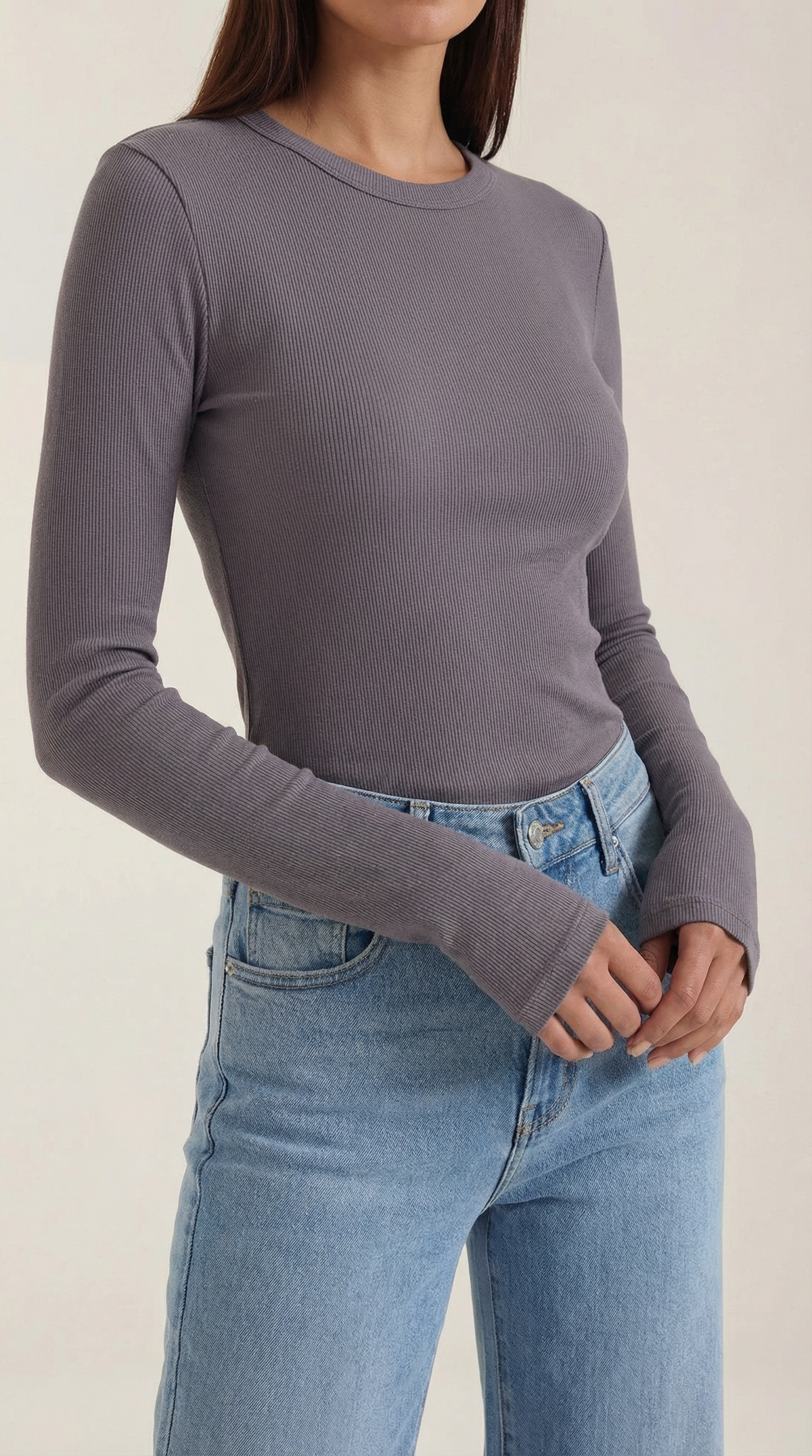 Langarmshirt mit Rundhalsausschnitt in Rippstruktur für Damen