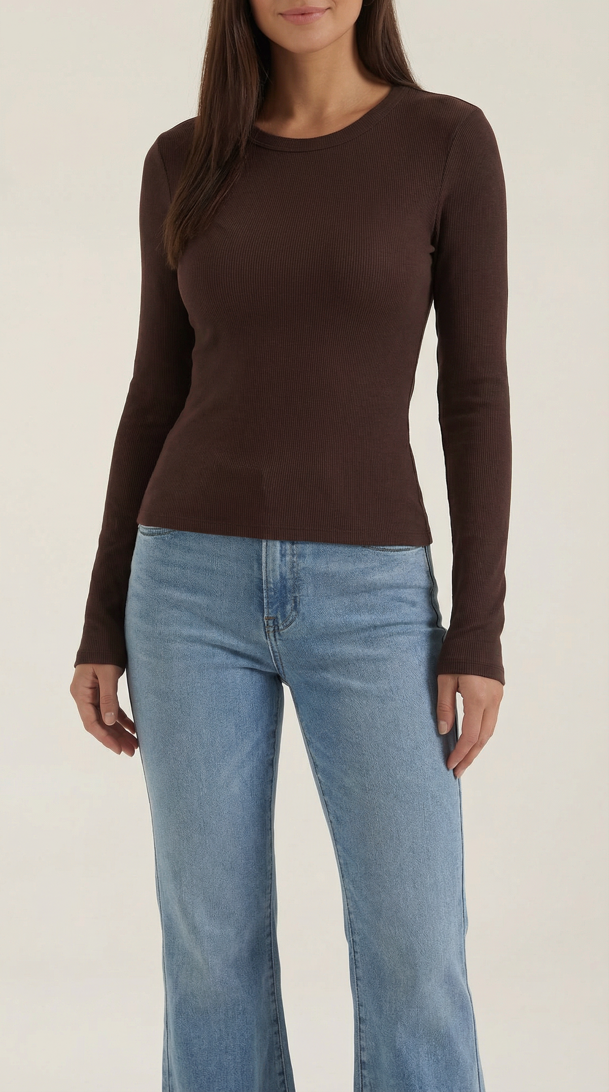 Langarmshirt mit Rundhalsausschnitt in Rippstruktur für Damen