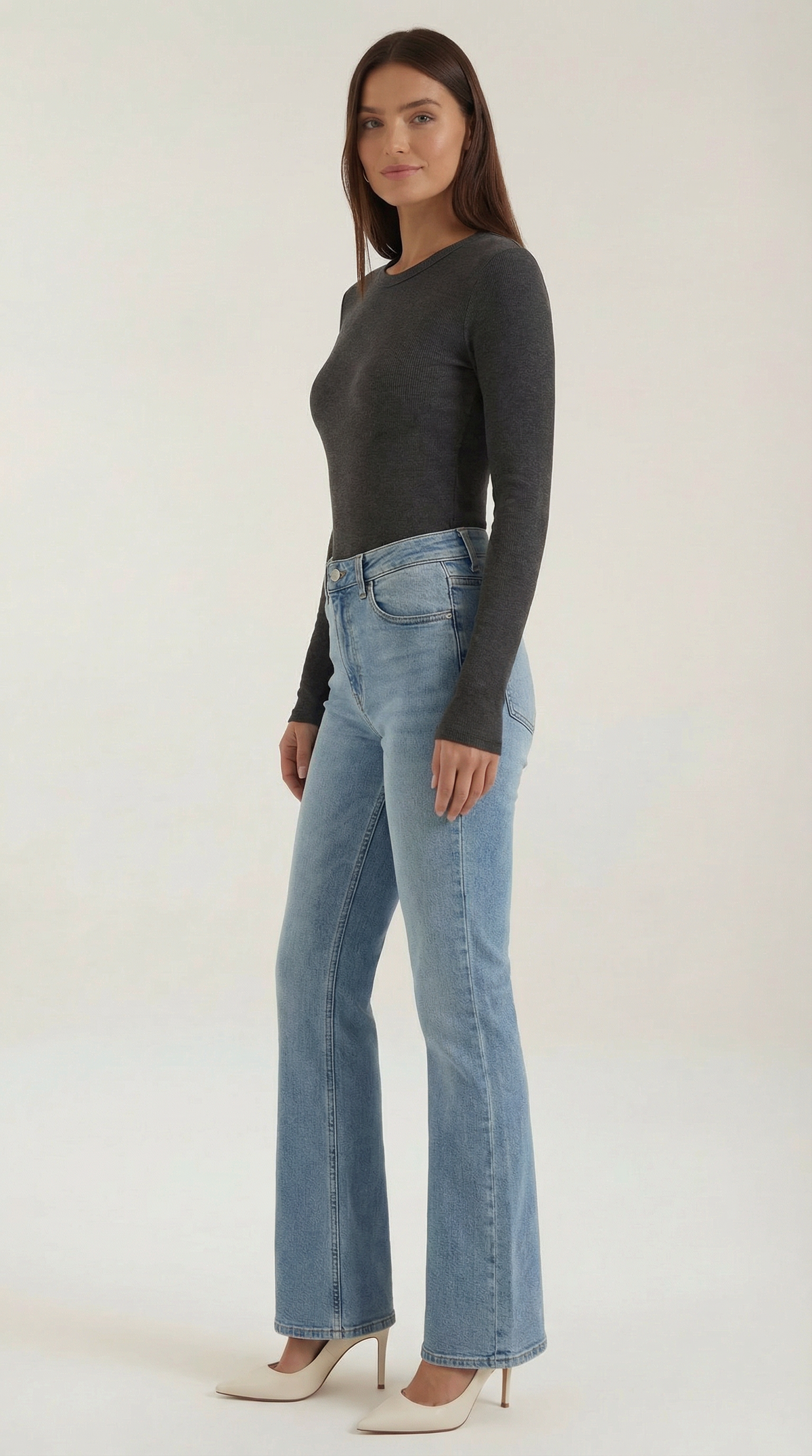 Langarmshirt mit Rundhalsausschnitt in Rippstruktur für Damen