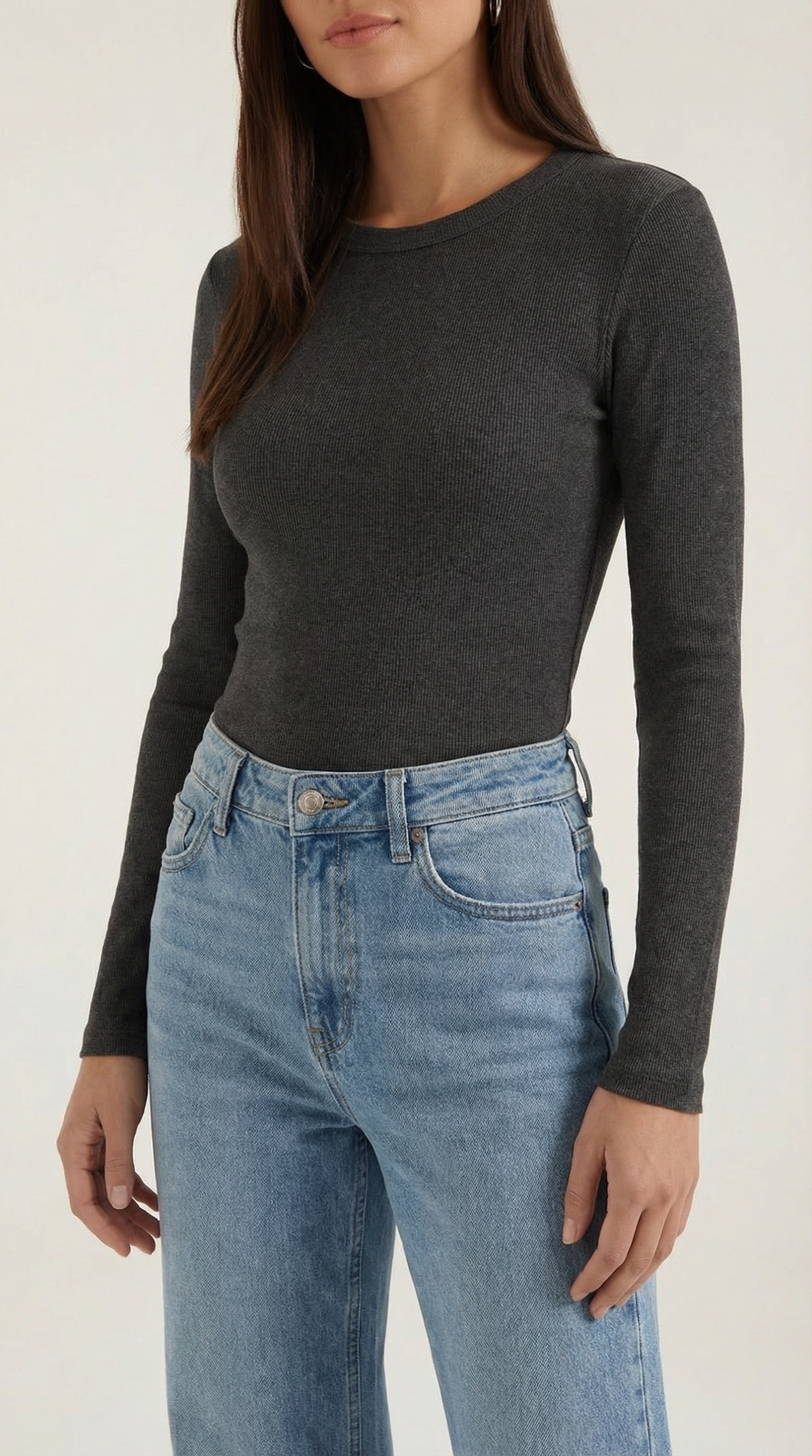 Langarmshirt mit Rundhalsausschnitt in Rippstruktur für Damen