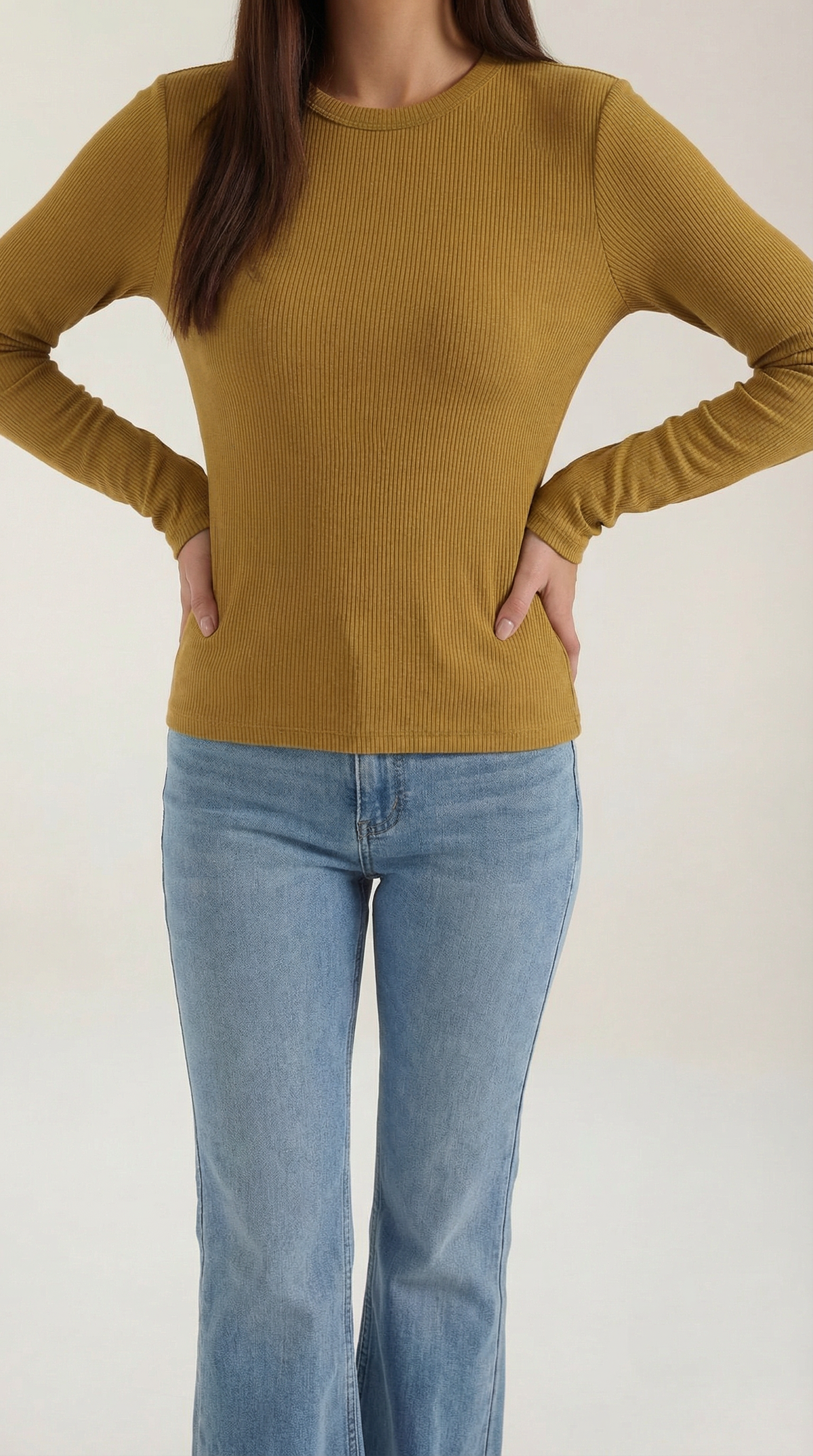 Langarmshirt mit Rundhalsausschnitt in Rippstruktur für Damen
