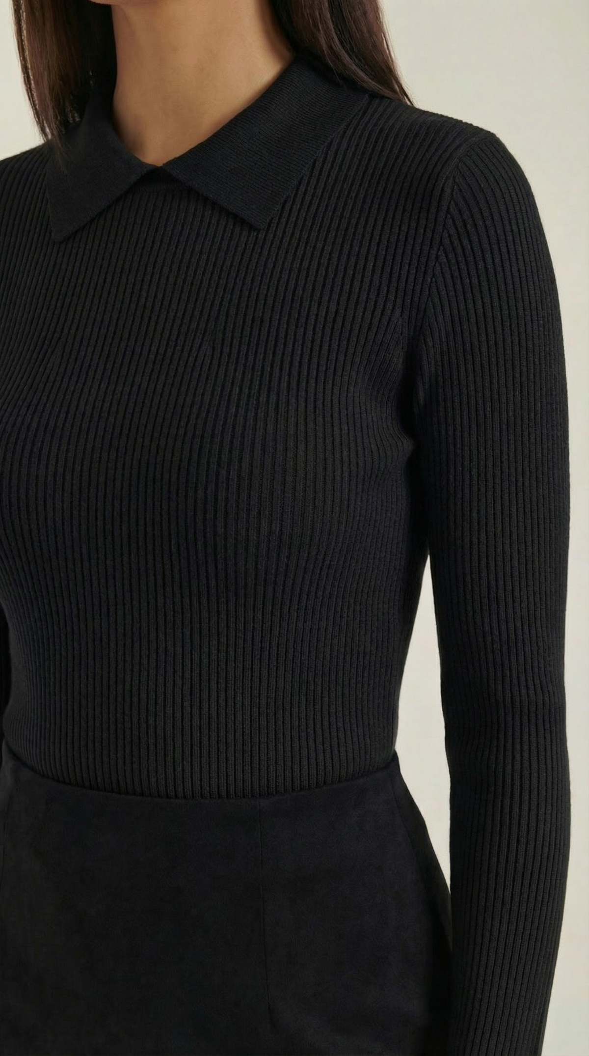 Langarmshirt in Wolloptik mit Kragen und Rippstruktur für Damen