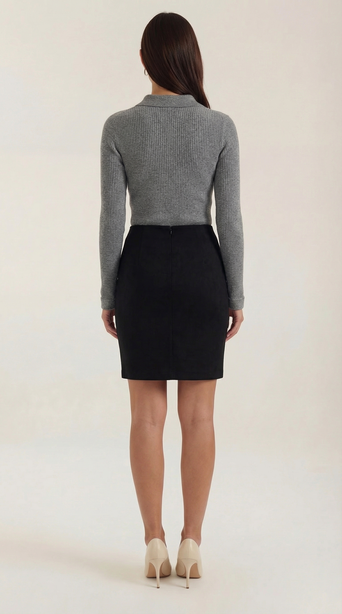 Langarmshirt in Wolloptik mit Kragen und Rippstruktur für Damen