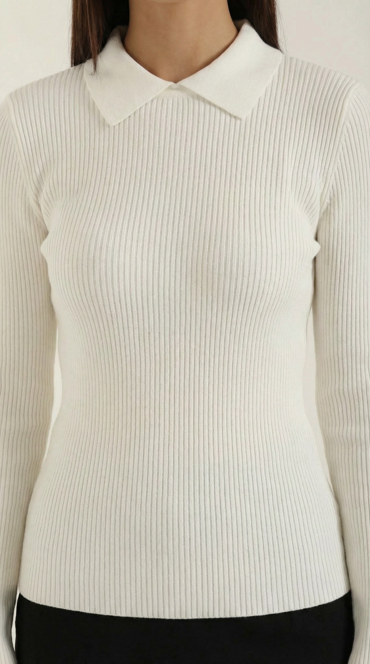 Langarmshirt in Wolloptik mit Kragen und Rippstruktur für Damen