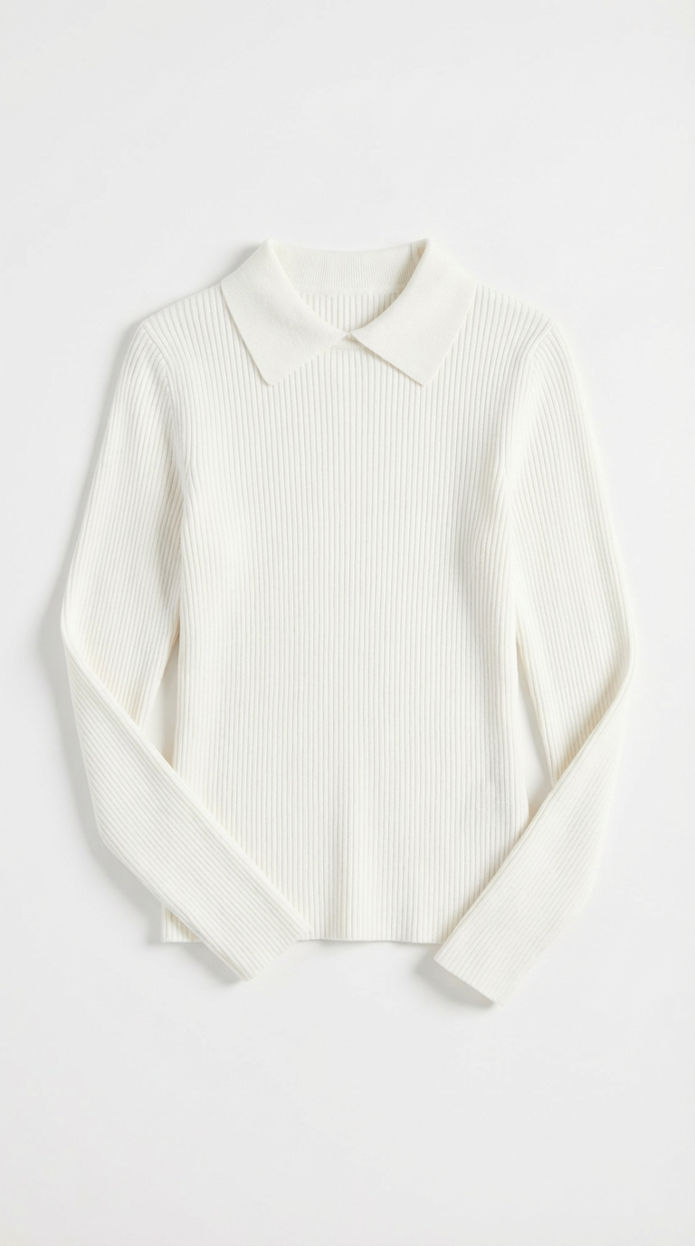 Langarmshirt in Wolloptik mit Kragen und Rippstruktur für Damen
