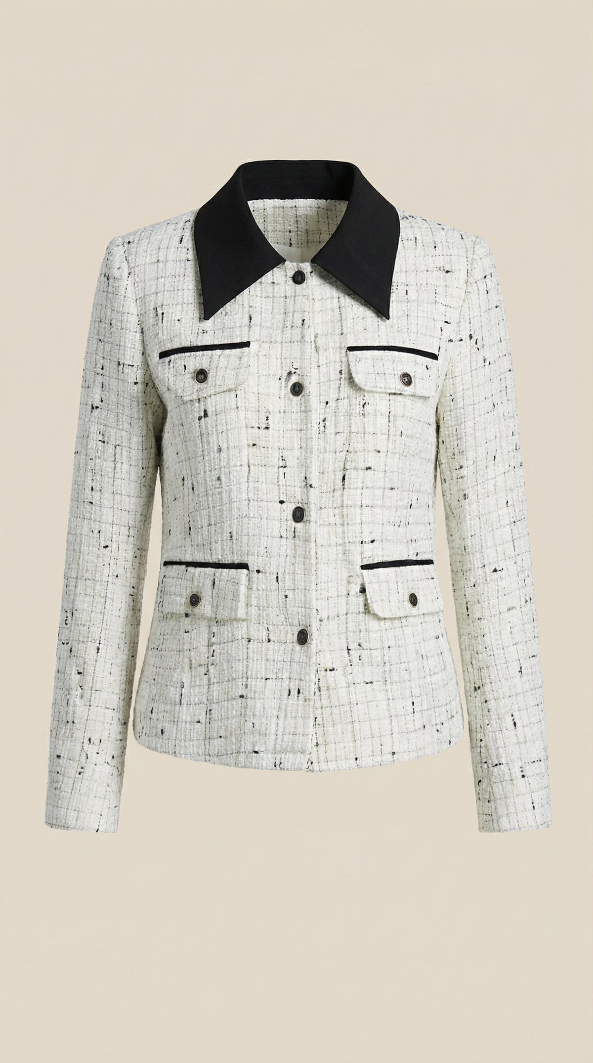 Jacke in Tweed-Optik mit Kontrastkragen und Knopfleiste für Damen