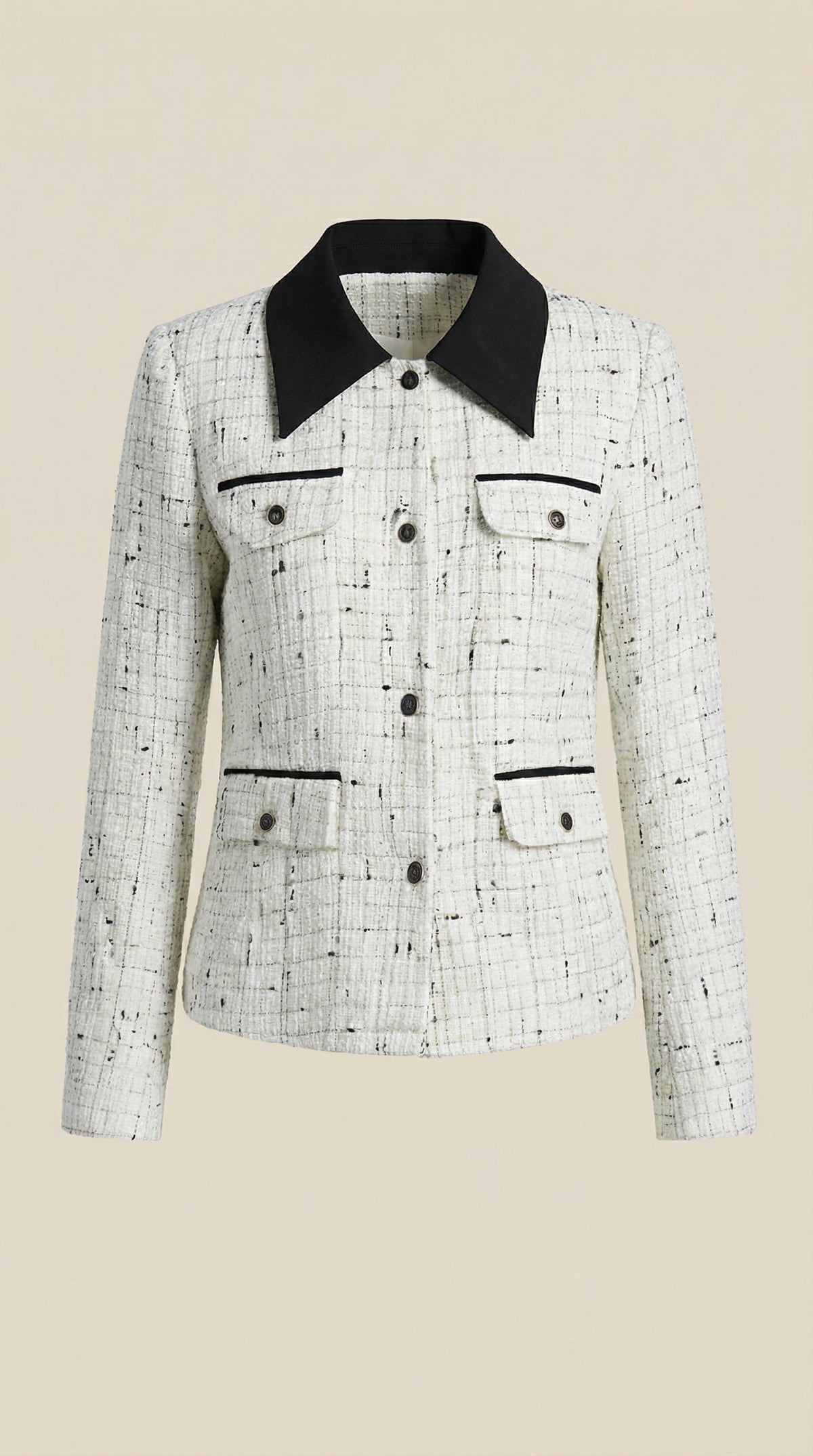 Jacke in Tweed-Optik mit Kontrastkragen und Knopfleiste für Damen