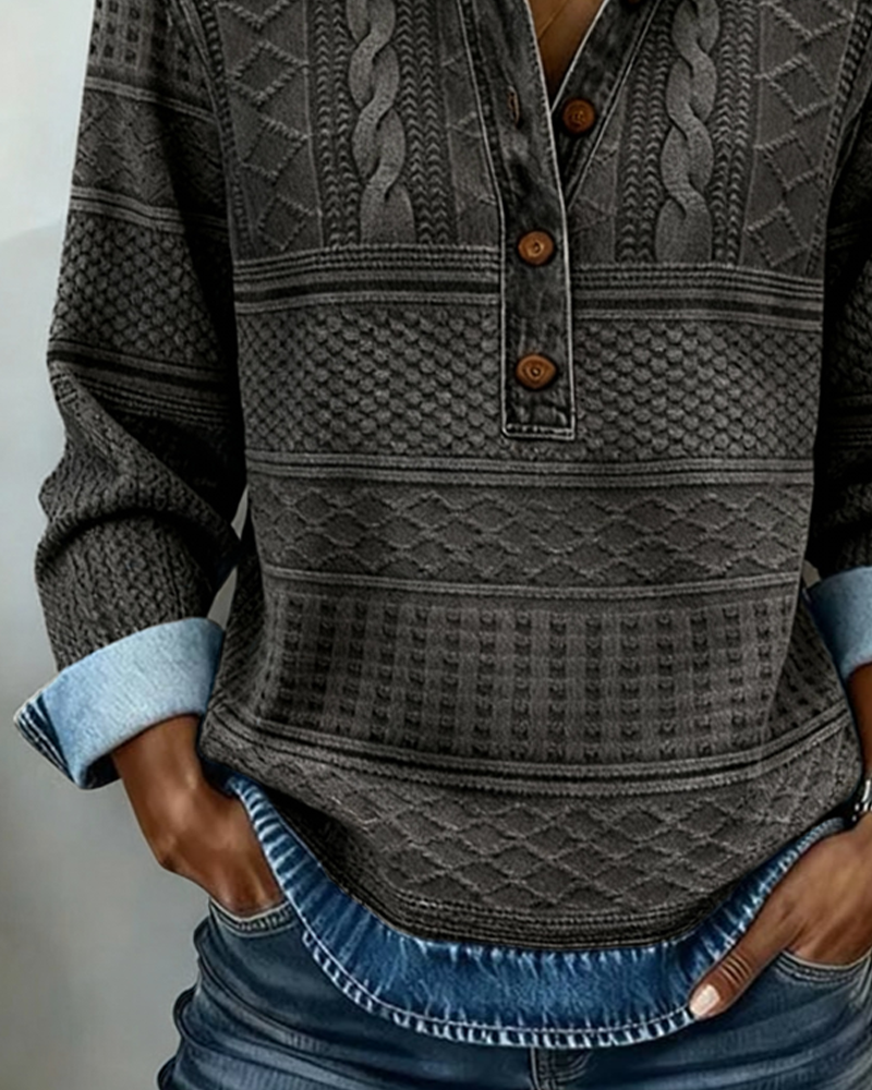 Hoodie Damen aus Strick in Jeansoptik mit Polokragen