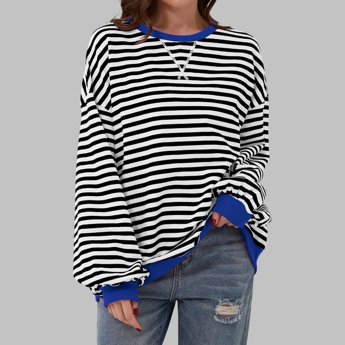Hoodie Damen Oversize hüftlang mit Rundhalsausschnitt und Ballonärmeln