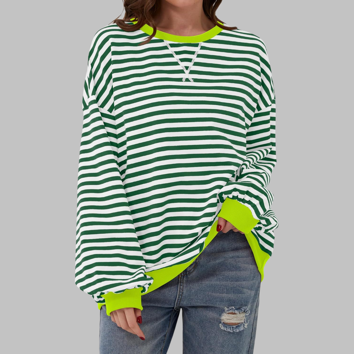 Hoodie Damen Oversize hüftlang mit Rundhalsausschnitt und Ballonärmeln