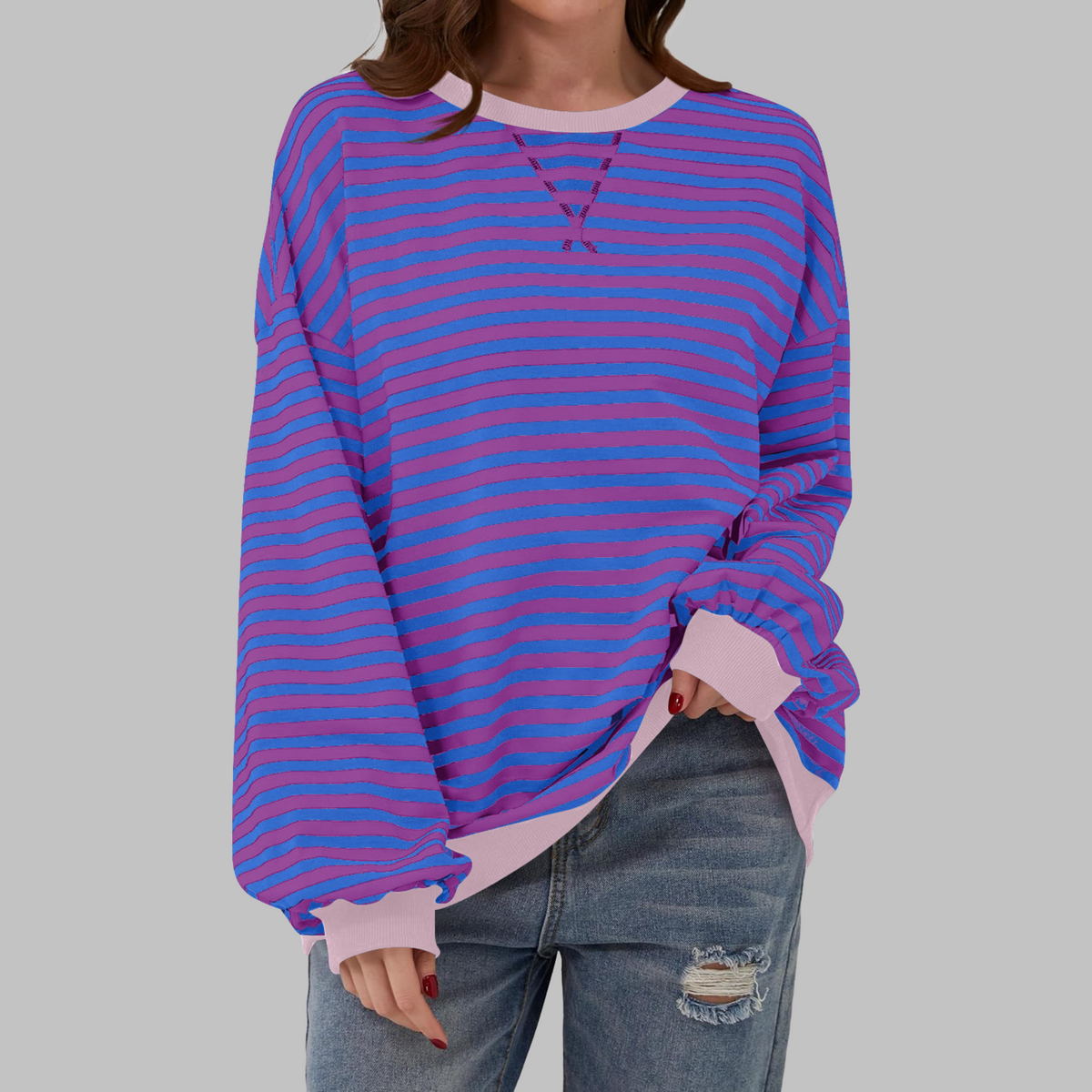Hoodie Damen Oversize hüftlang mit Rundhalsausschnitt und Ballonärmeln