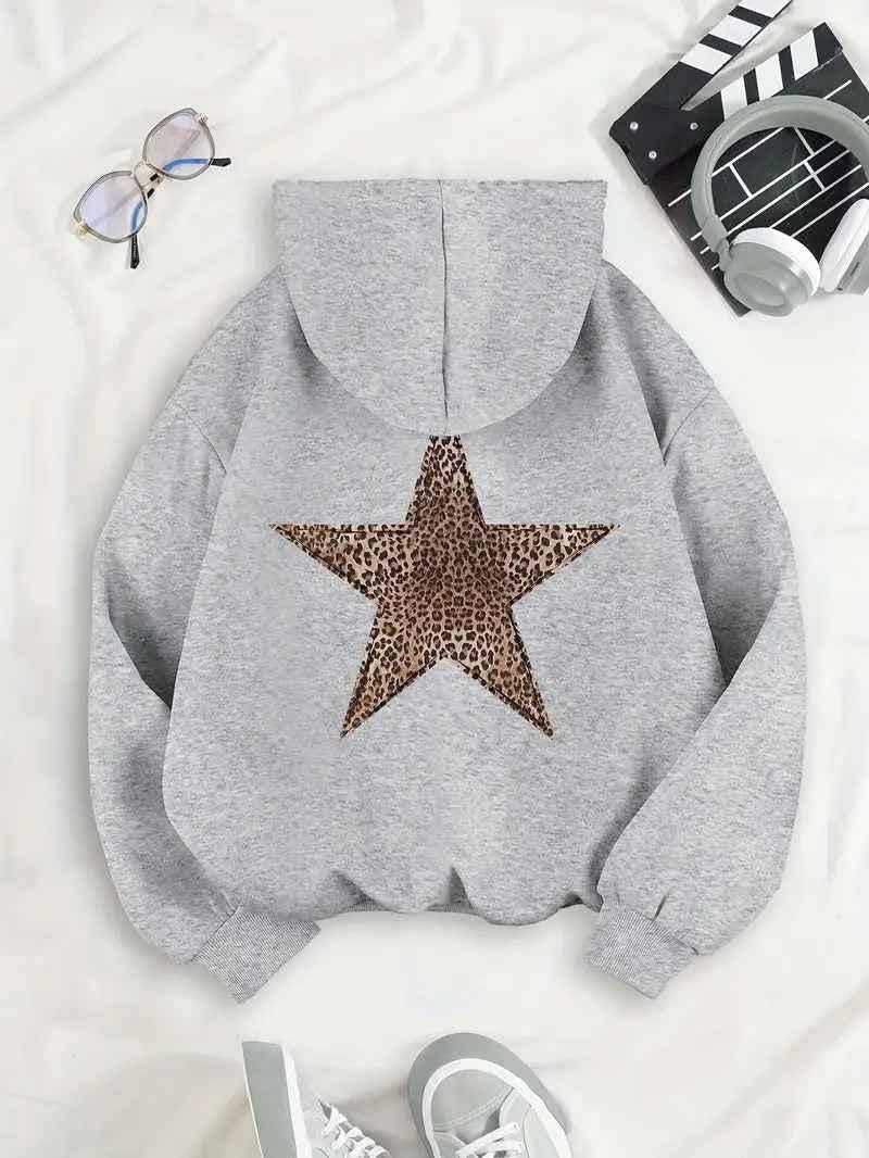 Hoodie Damen Oversize mit Leopardenstern auf dem Rücken