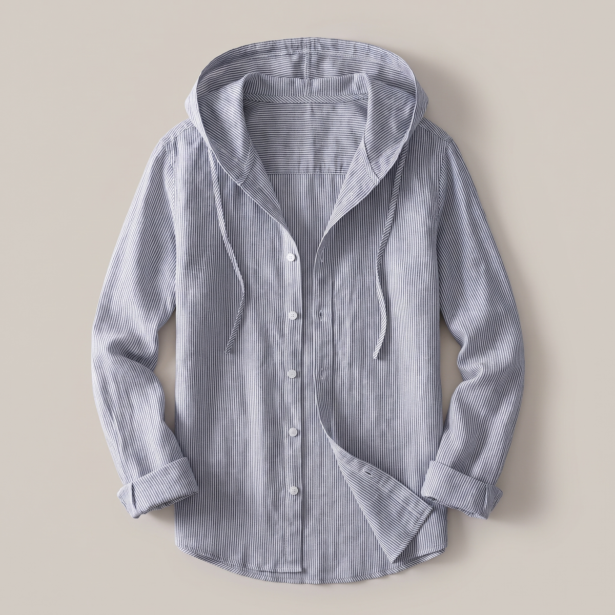 Hoodie Herren aus Leinen, locker geschnitten mit Knopfleiste