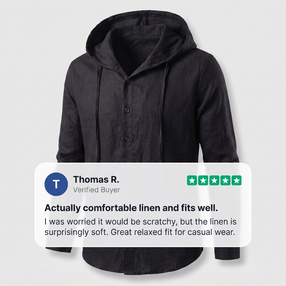 Hoodie Herren aus Leinen, locker geschnitten mit Knopfleiste