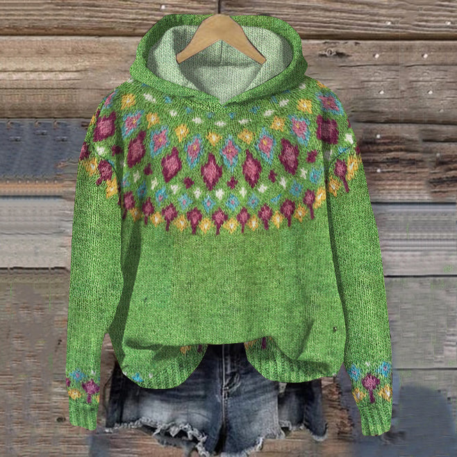 Hoodie mit buntem Jacquardmuster und Kapuze