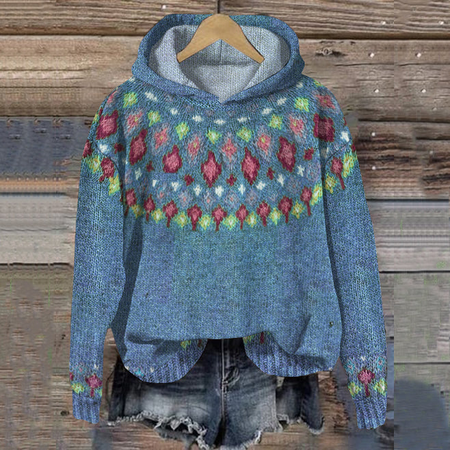 Hoodie mit buntem Jacquardmuster und Kapuze
