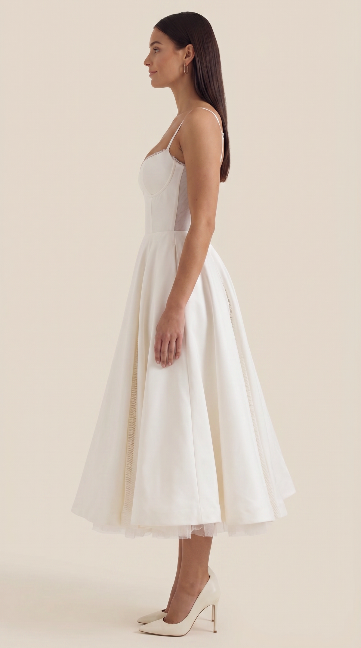 Midikleid mit Herzausschnitt, Tüllrock und Taschen für Damen