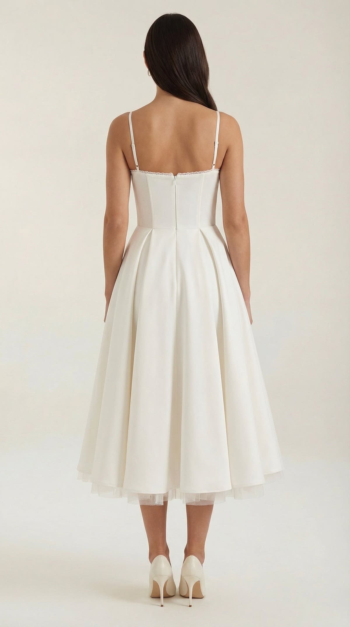 Midikleid mit Herzausschnitt, Tüllrock und Taschen für Damen